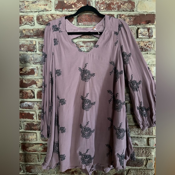 Free People Dresses & Skirts - NWOT Free People Austin Mini Dress Embroidered  Boho Floral Mauve Long Sleeve XS